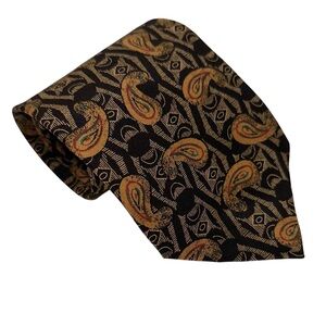 Vtg Valentino Cravatte Mens Tie Silk Black Gold Paisley Handmade Italy 58x3.5”